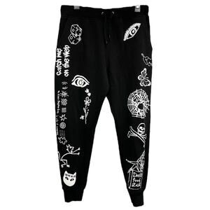 Ninth Hall Men Streewear Skater Detention Jogger Sweatpants Black Medium Graphic